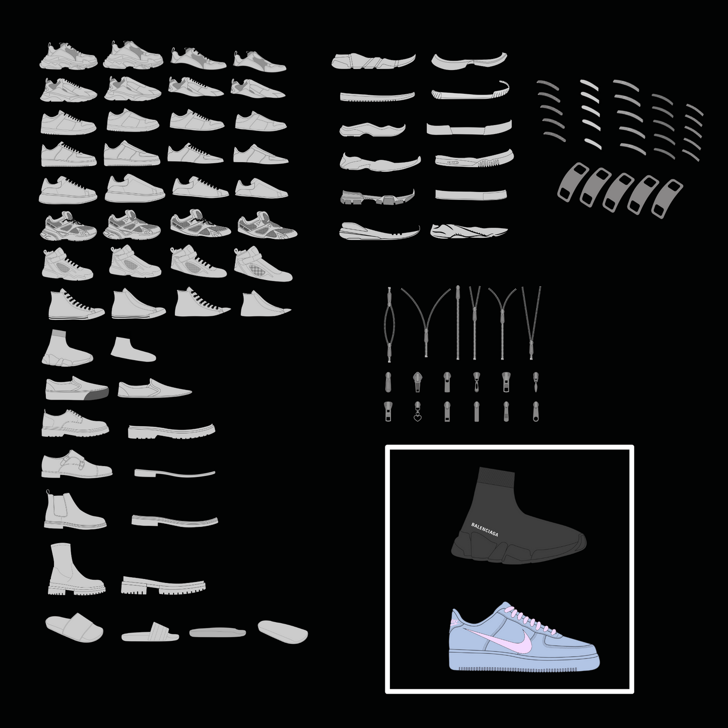 MEGA PACK! + 500 CLOTHING AND ACCESSORY VECTOR MOCKUPS + (POCKETS, COLLARS, HOODS...) + TUTORIALS! 95 3D MOCKUPS AND 2 MANNEQUINS, TECH PACK WITH A GUIDE, OVER 3000 MANUFACTURERS WORLDWIDE! NEW DESIGNS ADDED MONTHLY!