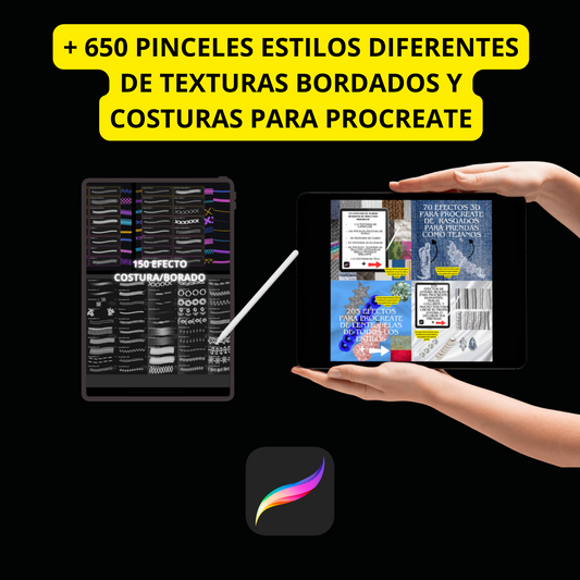 PACK DE 513 EFECTOS TEXTILES Y DECORATIVOS REALISTAS PARA PROCREATE + 150 EFECTOS COSTURAS Y BORDADOS