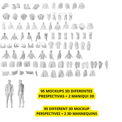 MEGA PACK! + 500 CLOTHING AND ACCESSORY VECTOR MOCKUPS + (POCKETS, COLLARS, HOODS...) + TUTORIALS! 95 3D MOCKUPS AND 2 MANNEQUINS, TECH PACK WITH A GUIDE, OVER 3000 MANUFACTURERS WORLDWIDE! NEW DESIGNS ADDED MONTHLY!